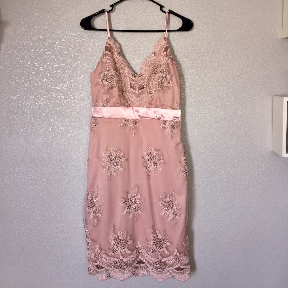 Pink sequin detail bodycon dress